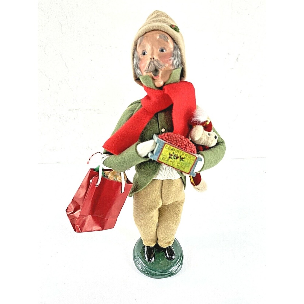 Byer's Choice Grandfather Shopper Carolers 2001 Teddy Bear Cranberries Bread